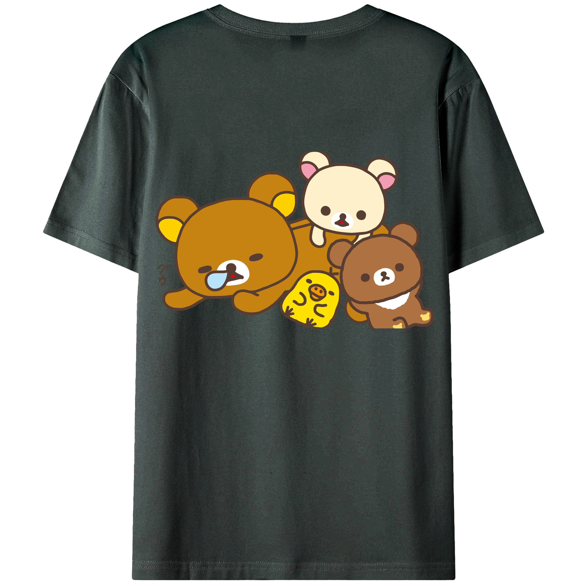 （画像用） リラックマ リラックマ キイロイトリ Rilakkuma Korilakkuma Kiiroitori 綿100％ メンズ半袖Tシャツ（バックプリント） 通気性
